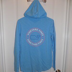 VINEYARD VINES Womens Light Blue Pink Whale Dot Hoodie Tshirt Small Like New